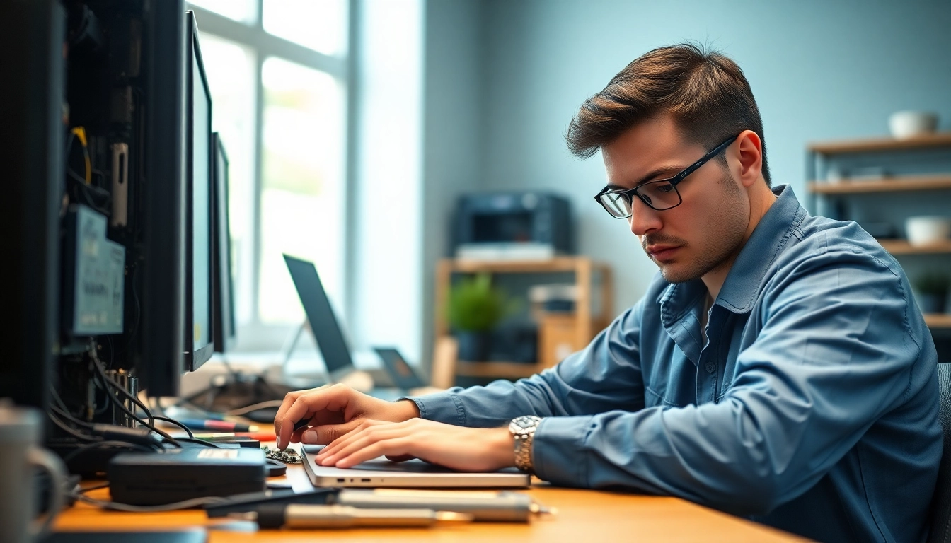 Riparazione pc torino: tecnico professionista ripara un laptop in un ambiente moderno.