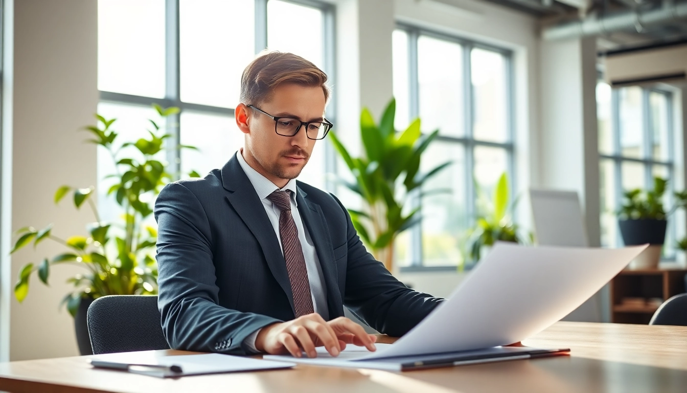 Environmental Health & Safety (EHS) Consultant reviewing documents in a professional office setting