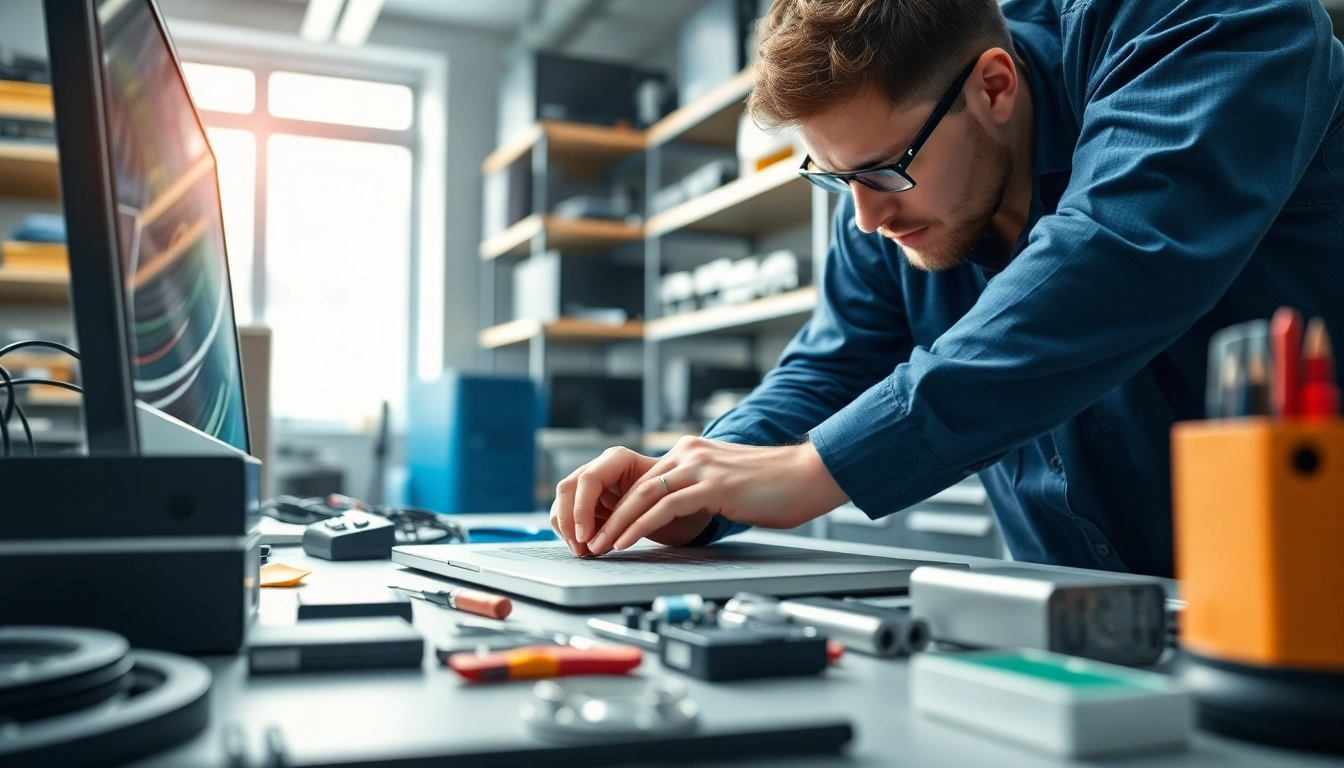 Riparazione computer torino, esperto tecnico che interviene su un computer portatile nel laboratorio.