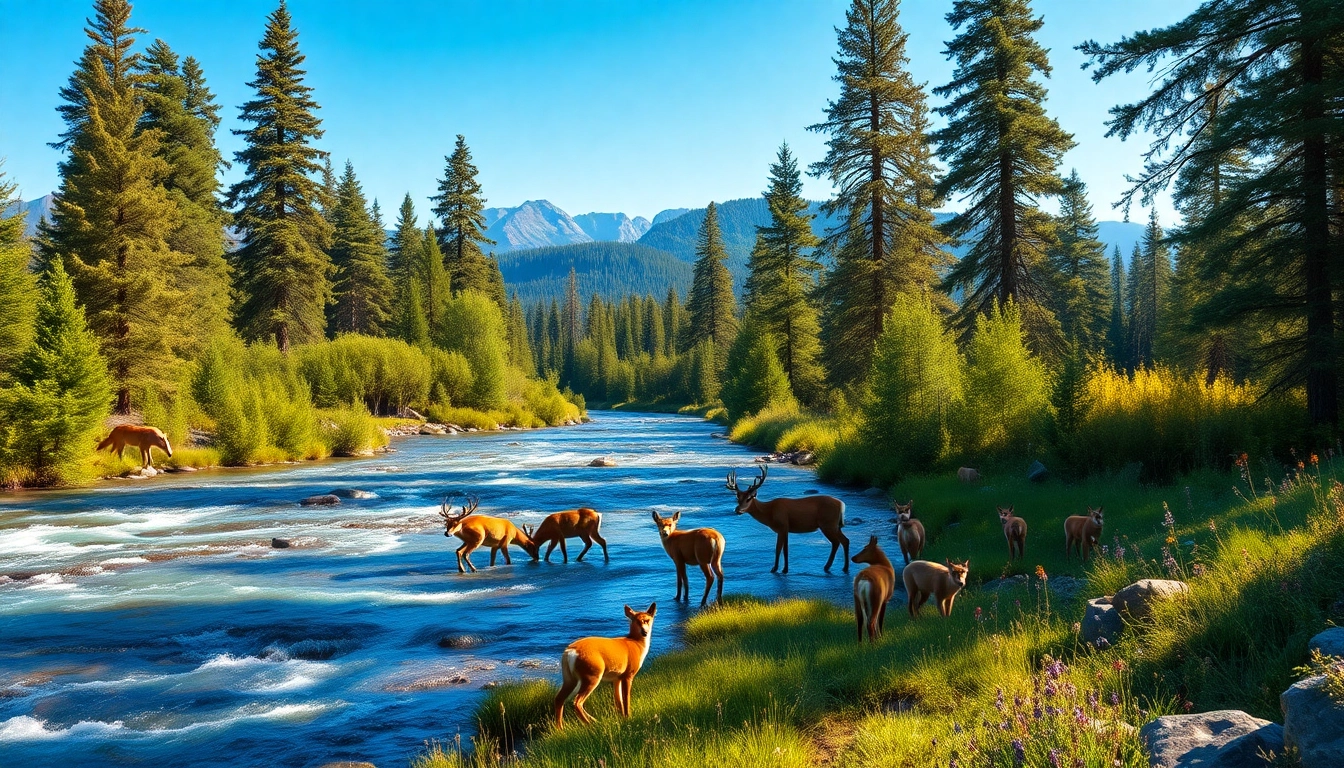 Watch wildlife thrive at www.sudswild.com, with deer and foxes by a tranquil river in a lush forest.