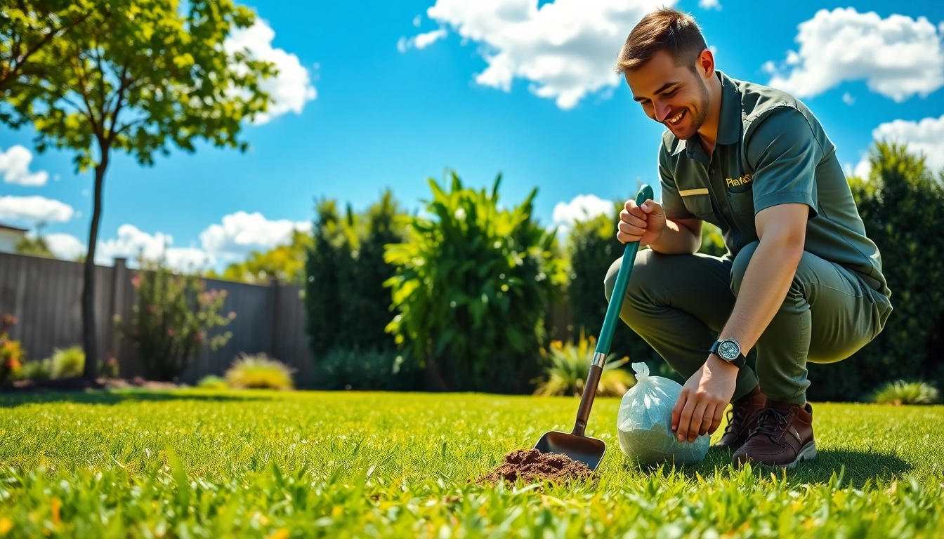 Dog clean up service technician maintaining a clean yard, ensuring a waste-free environment.