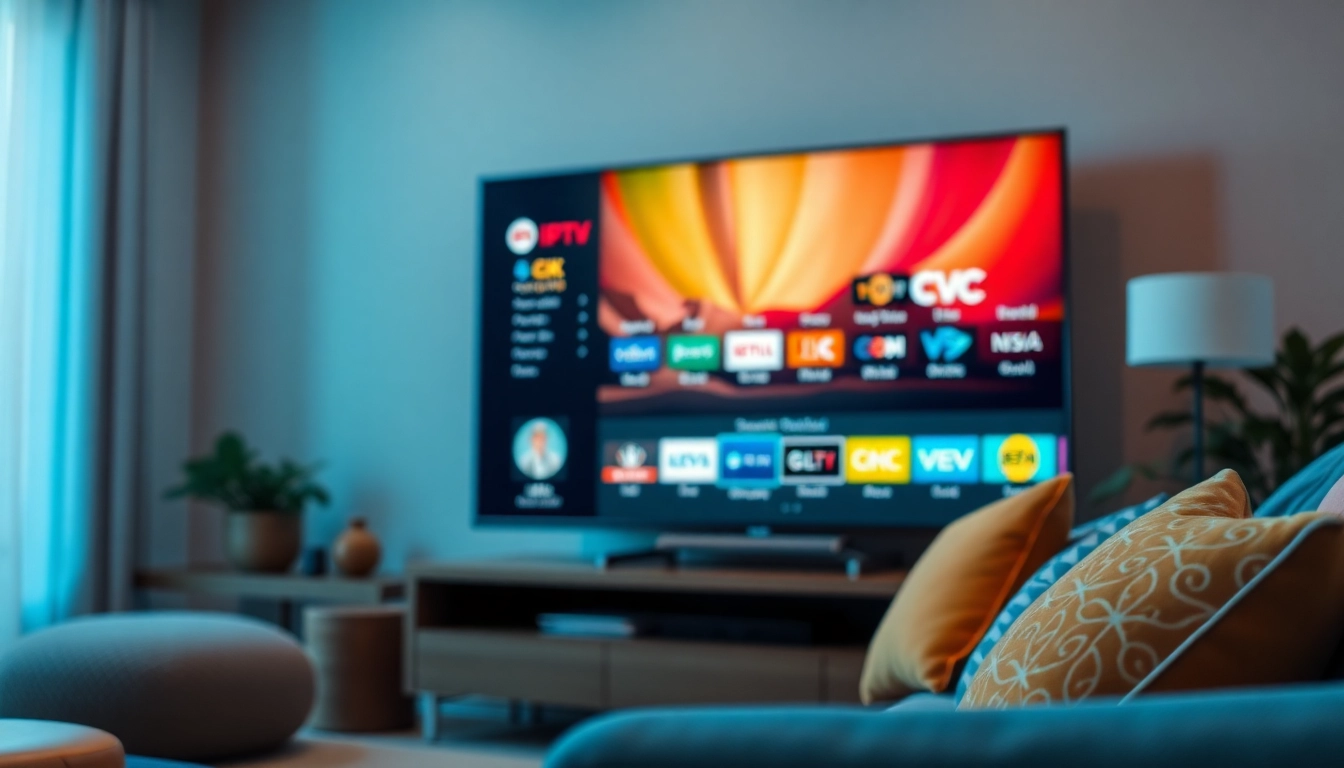 Discover IPTV Subscription USA service on a sleek TV in a modern living room setting.