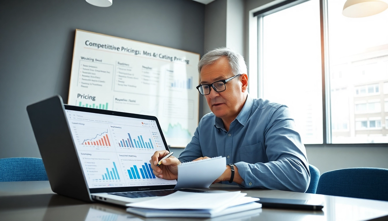 Conducting a Competitor pricing analysis with market data in a corporate office.
