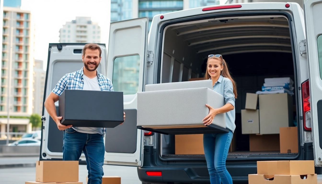 Efficient man and van moving service team loading furniture into van during local move.