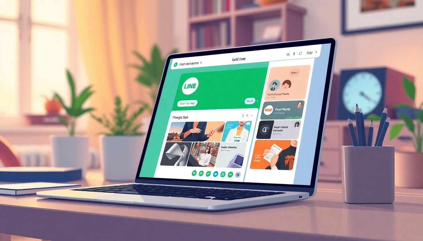Download line電腦版下載 on a stylish laptop with a modern setup showcasing productivity.