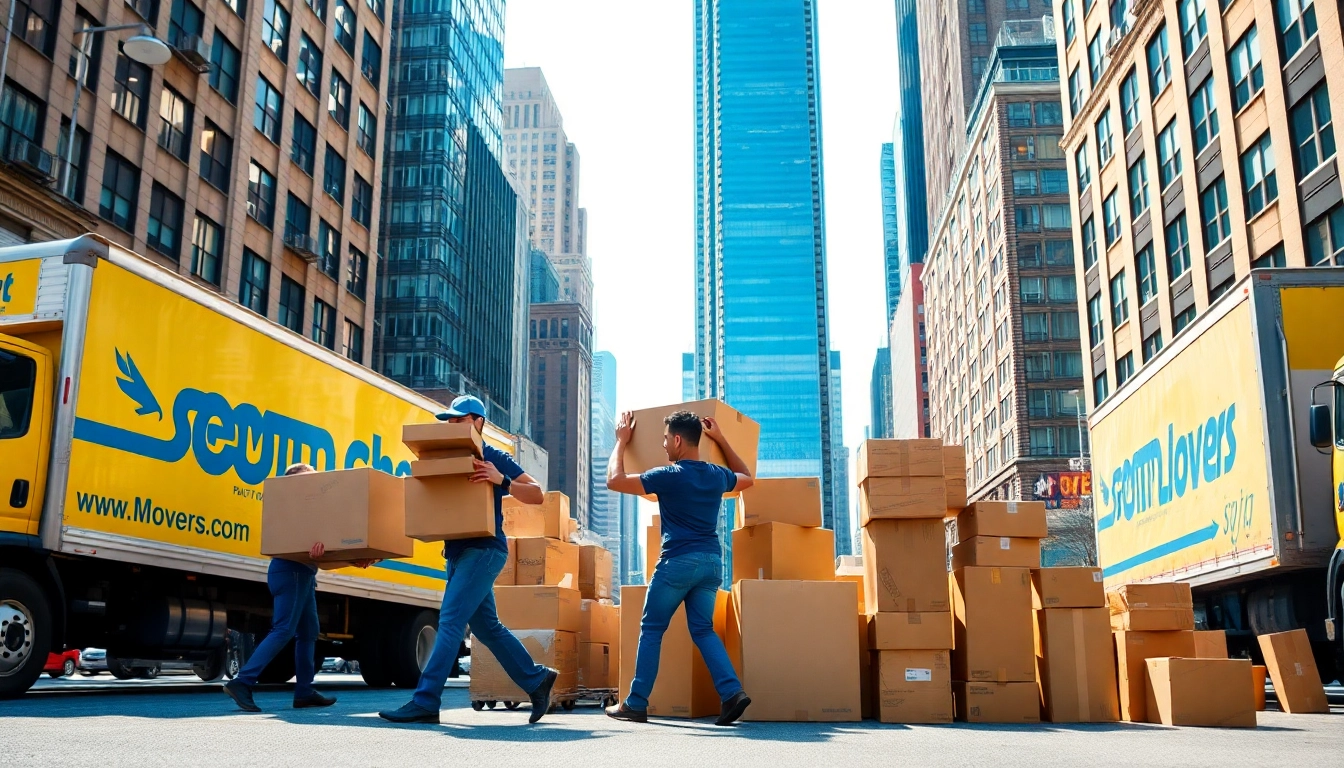 Engaging visual of cheap movers NYC in action, showcasing organized moving service amidst iconic buildings.