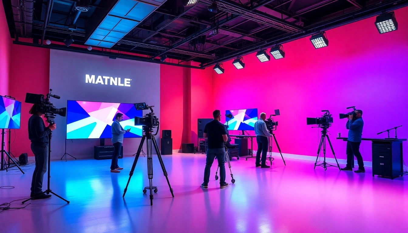 영상업체 creating engaging brand films in a vibrant studio environment with professional equipment.