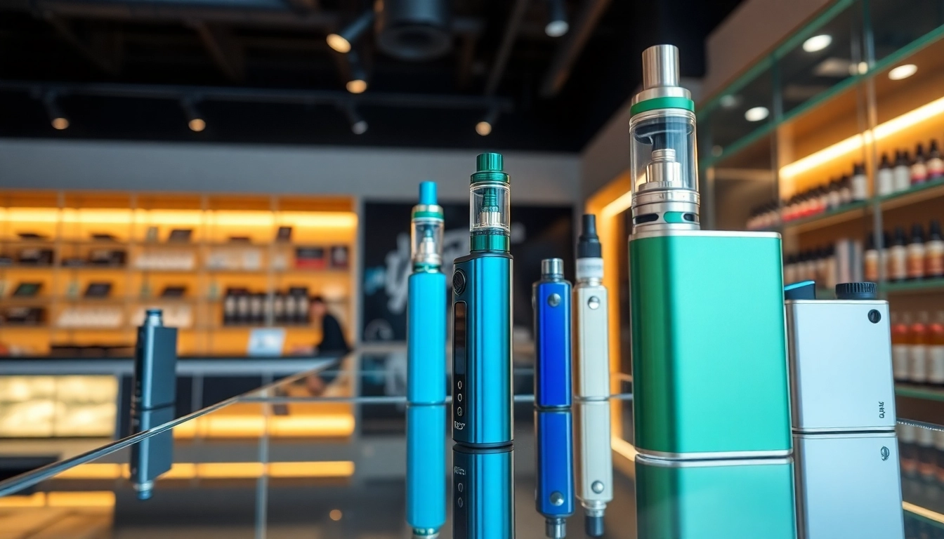 Browse unique nicotine free vapes displayed in a chic vape shop setting.