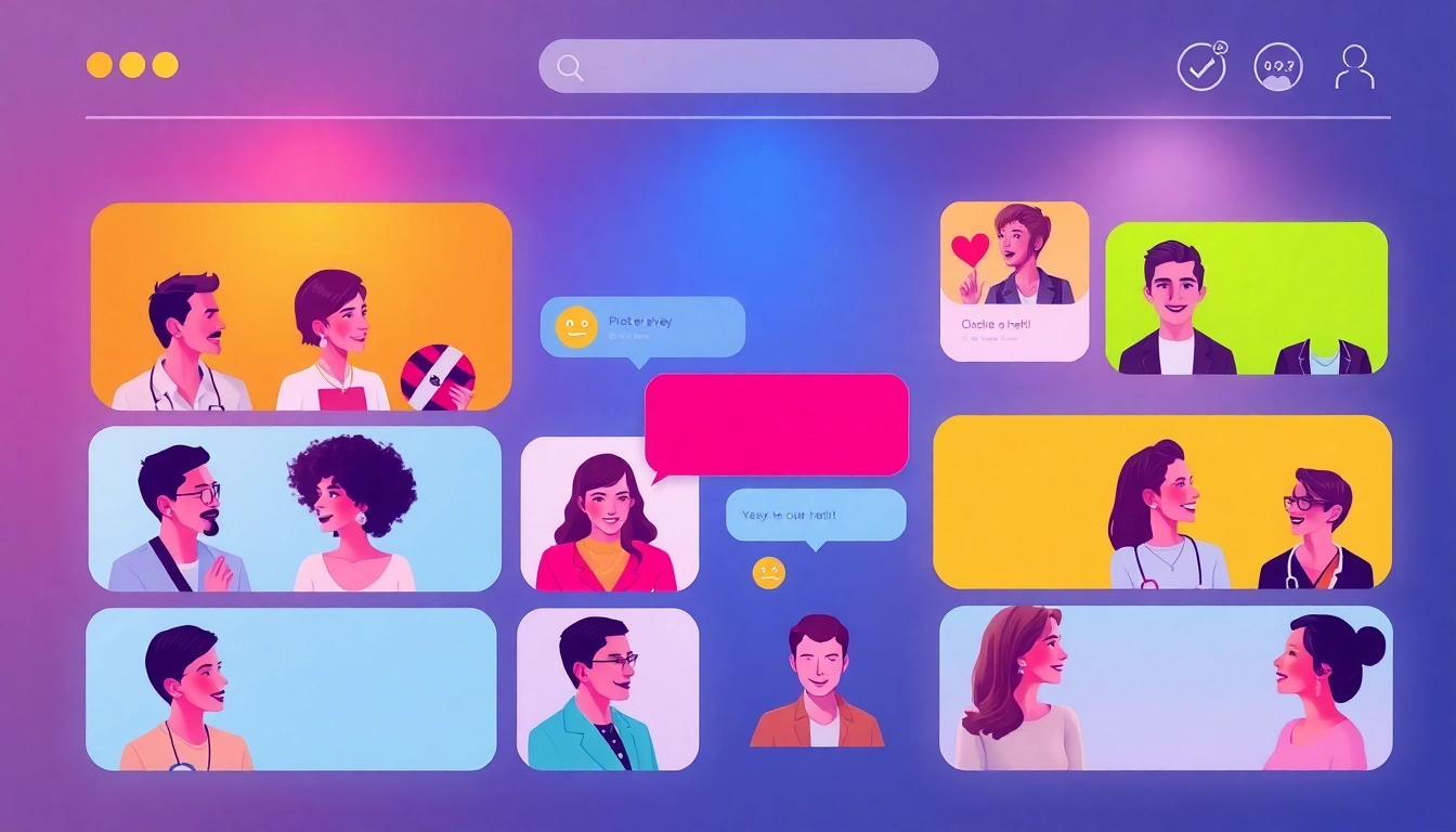 Engage in lively شات دردشتي conversations with a colorful chat interface featuring diverse users.
