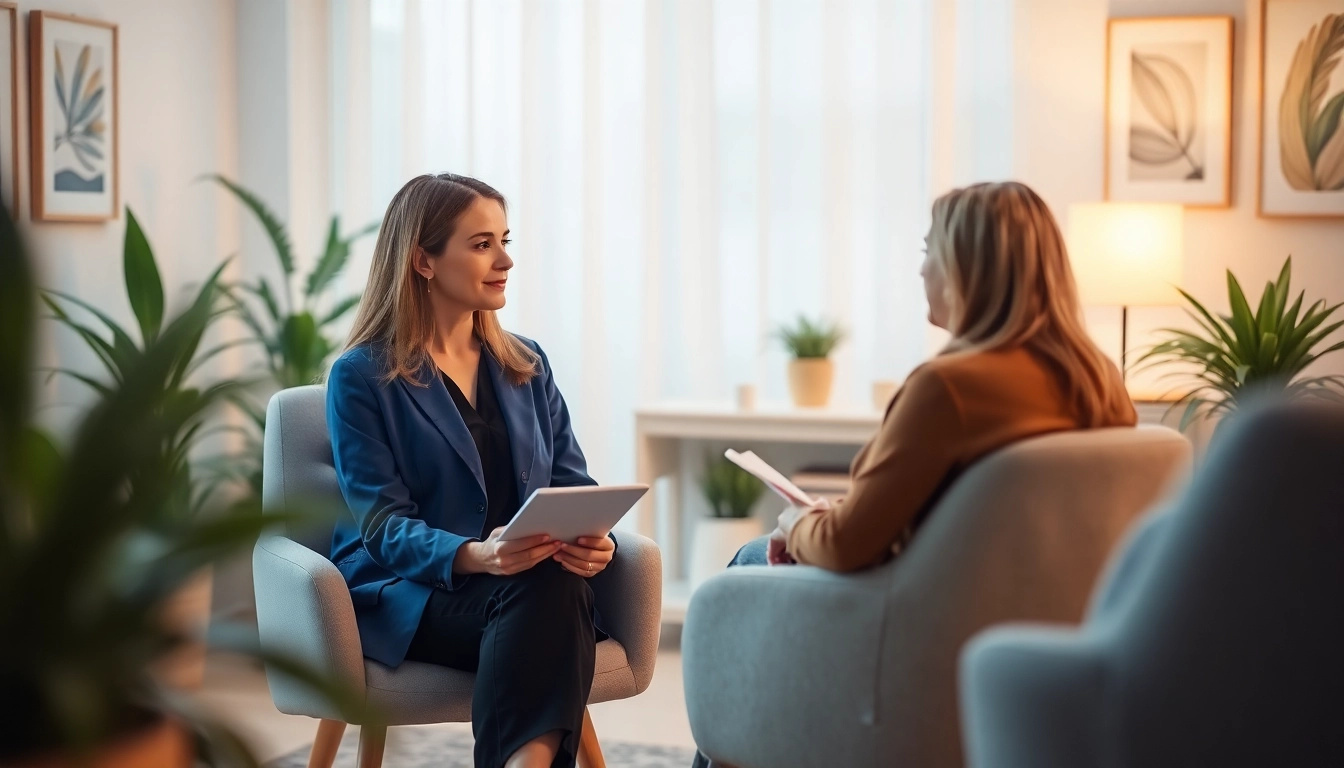 Addressing female orgasmic disorder with a professional therapist in a calming office setting.
