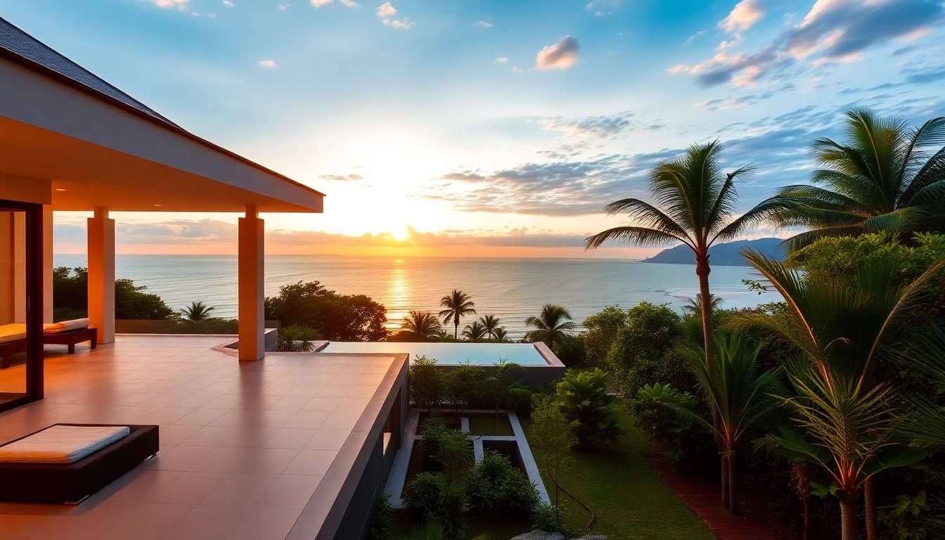 Luxury villa for real estate Phuket showcasing stunning sunset views and tropical landscape.