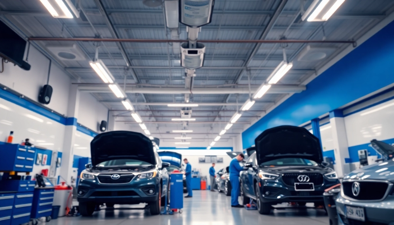 Enhance your car service in Atlanta with professional technicians working in a modern garage.