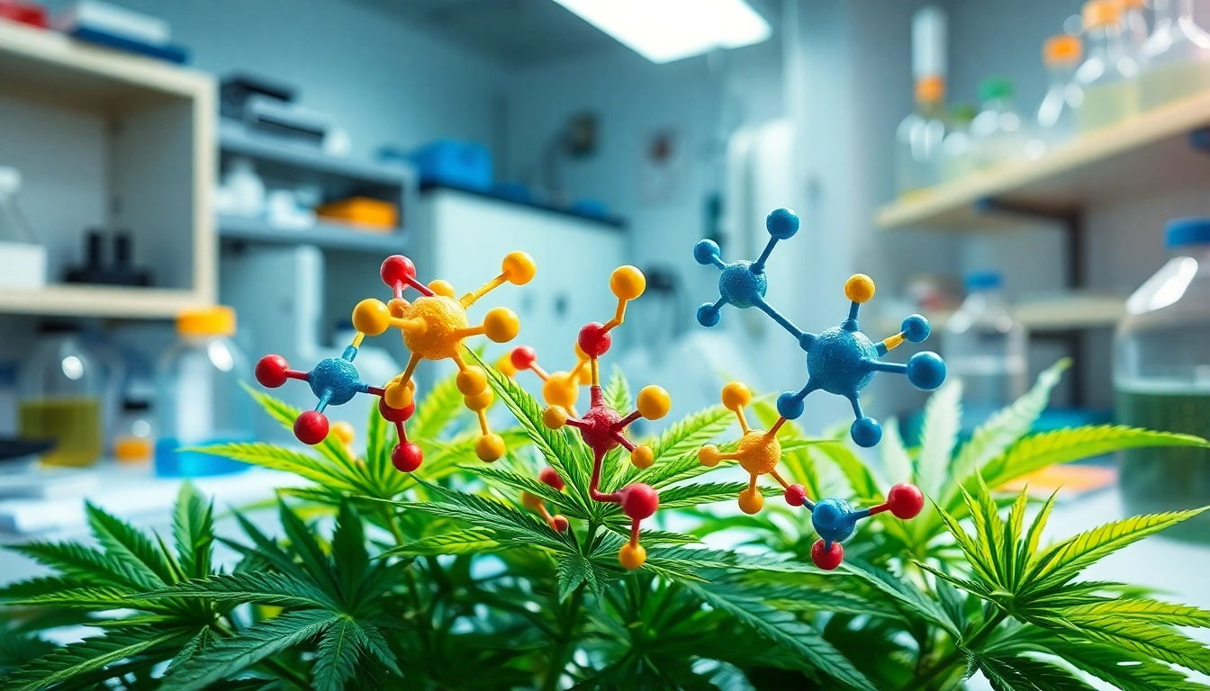 Understanding synthetic cannabinoids through an intricate illustration of chemical structures in a lab.