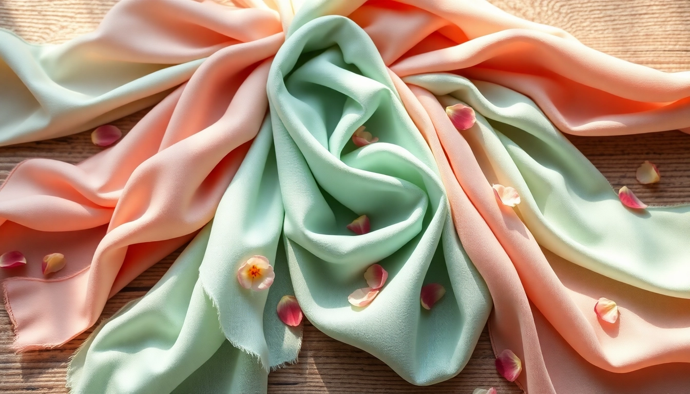Showcase of vibrant vela scarves elegantly arranged to highlight textures and colors.
