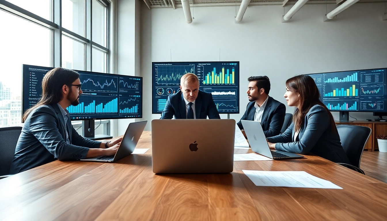 Evaluating competitive intelligence data in a modern office setting with charts and analytics.