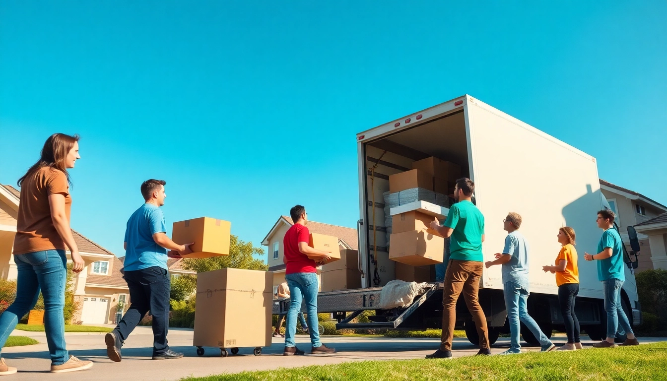 Efficient movers at https://starvanlinesmovers.com loading a truck during a bright day in a neighborhood.