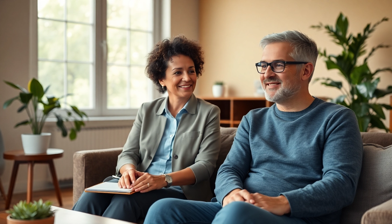 Attachment theory specialist guiding a client through therapy in a supportive, calming environment.