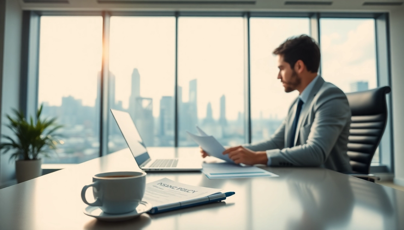 Reviewing Property Insurance Claims documents in a modern office setting