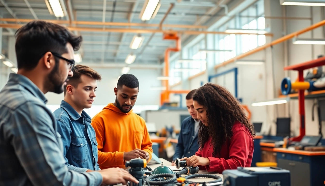Engaged students in a trade school Tennessee campus, exemplifying hands-on training and teamwork.