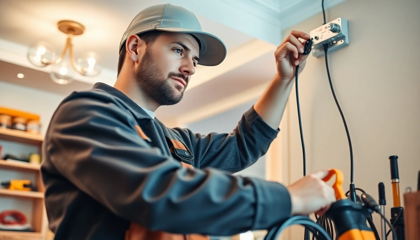 Electrical Service installation by a professional electrician in a modern residential setting.
