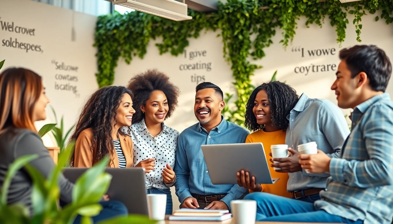 Showcasing Callzent Culture through a vibrant teamwork scene in a modern office setting.