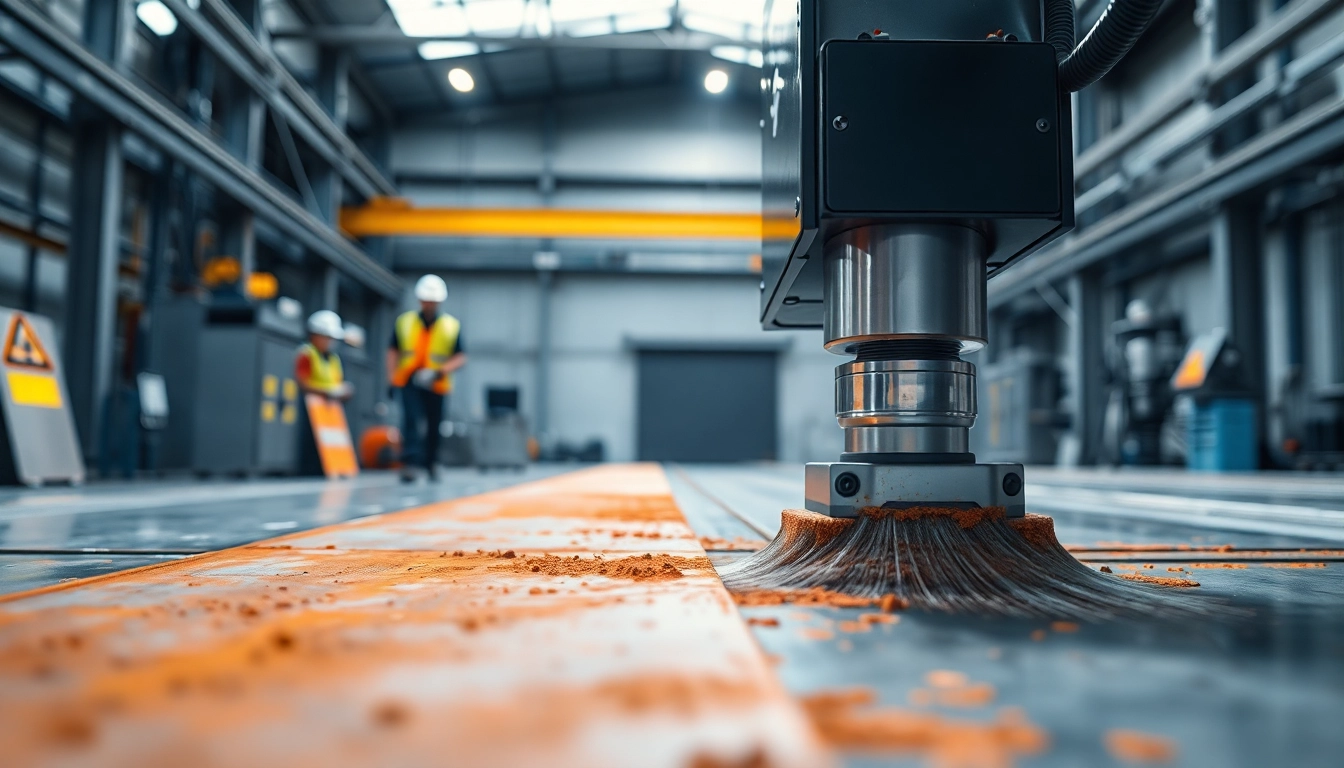 Laser cleaning machine effectively removing rust from metal surface in an industrial setup.