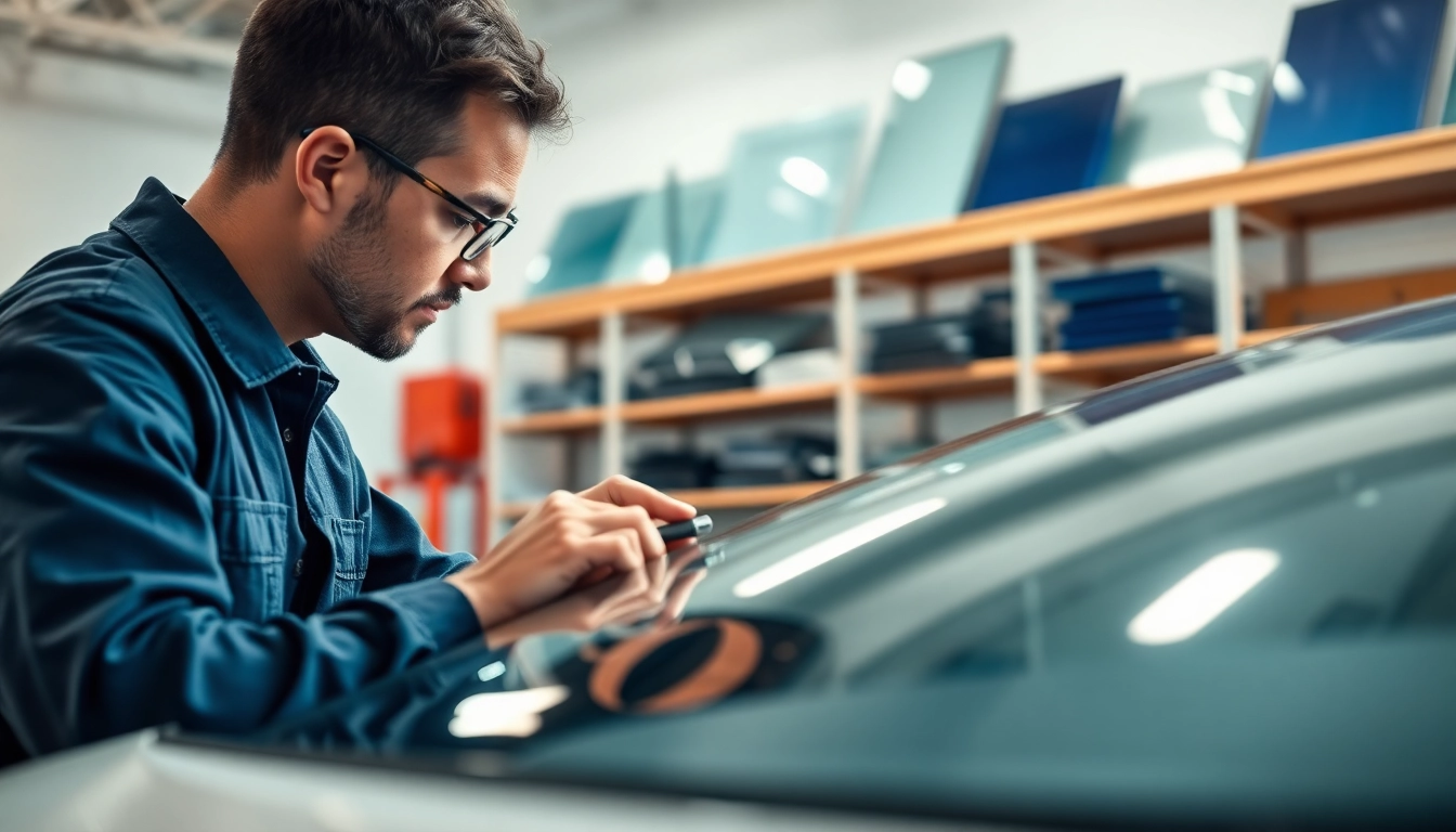 Replacing auto glass in Portland, showcasing professional technician handling a windshield.