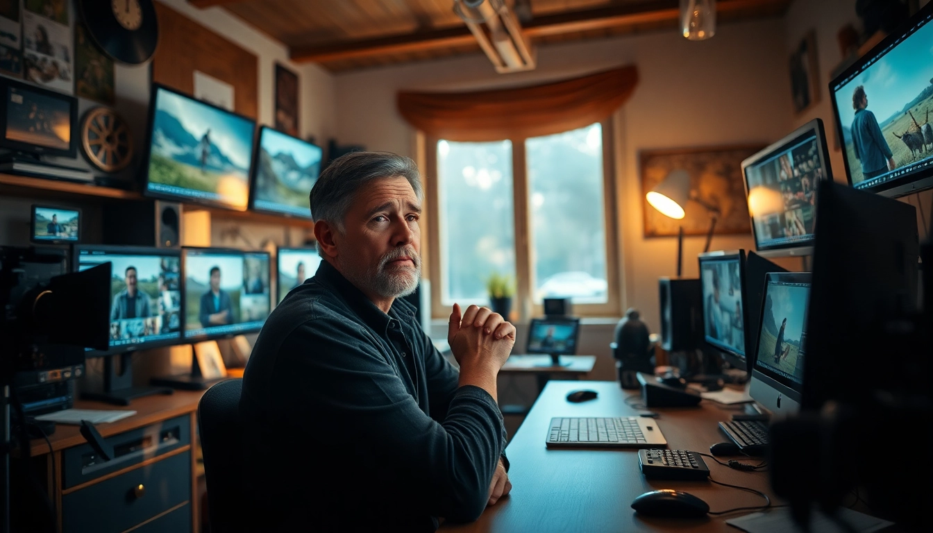 Filmmaker engaged in storytelling & documentary in a cozy editing studio.