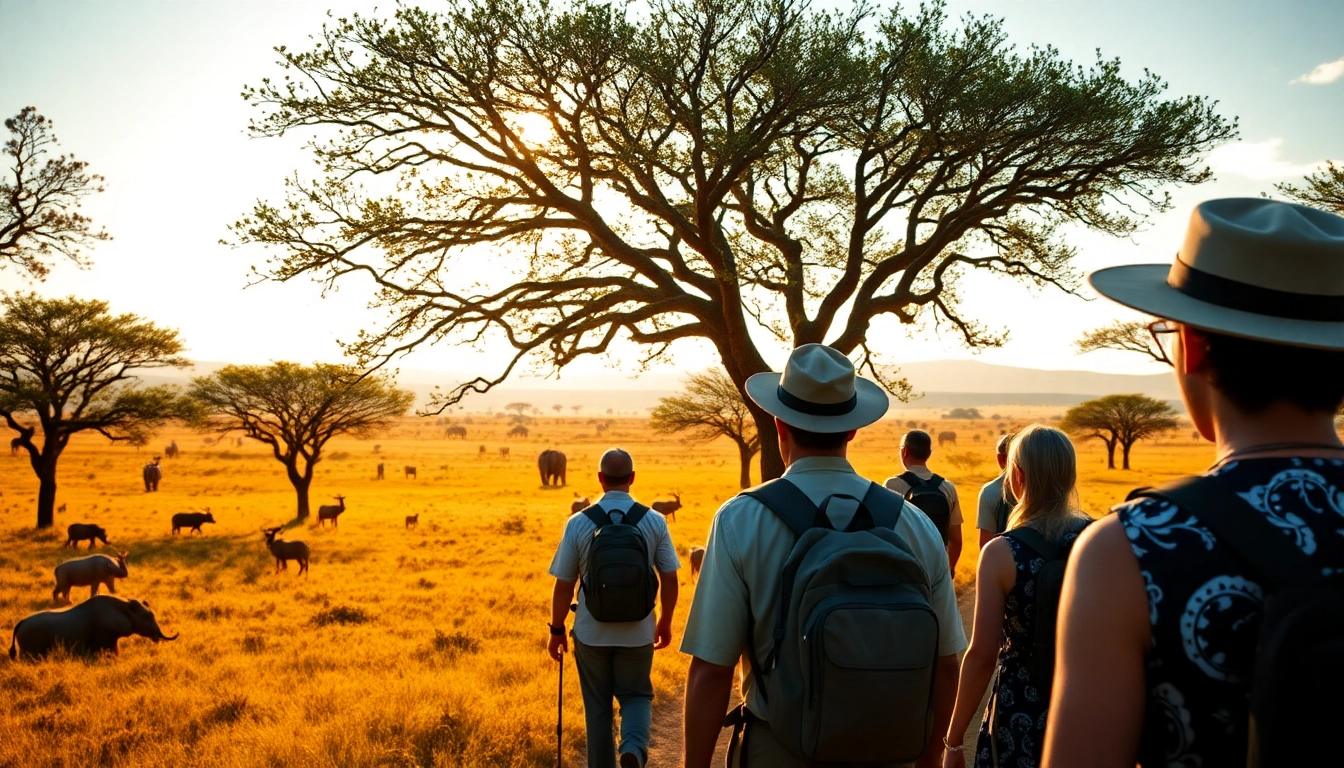 Experience Tanzania Lodge Safari Tours with expert guides traversing the savanna alongside majestic wildlife.