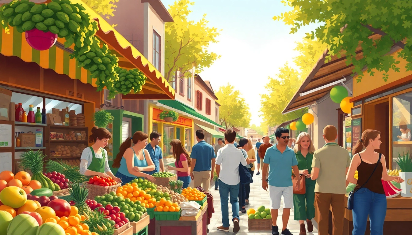 Engaging local market scene showcasing vibrant interactions among residents.