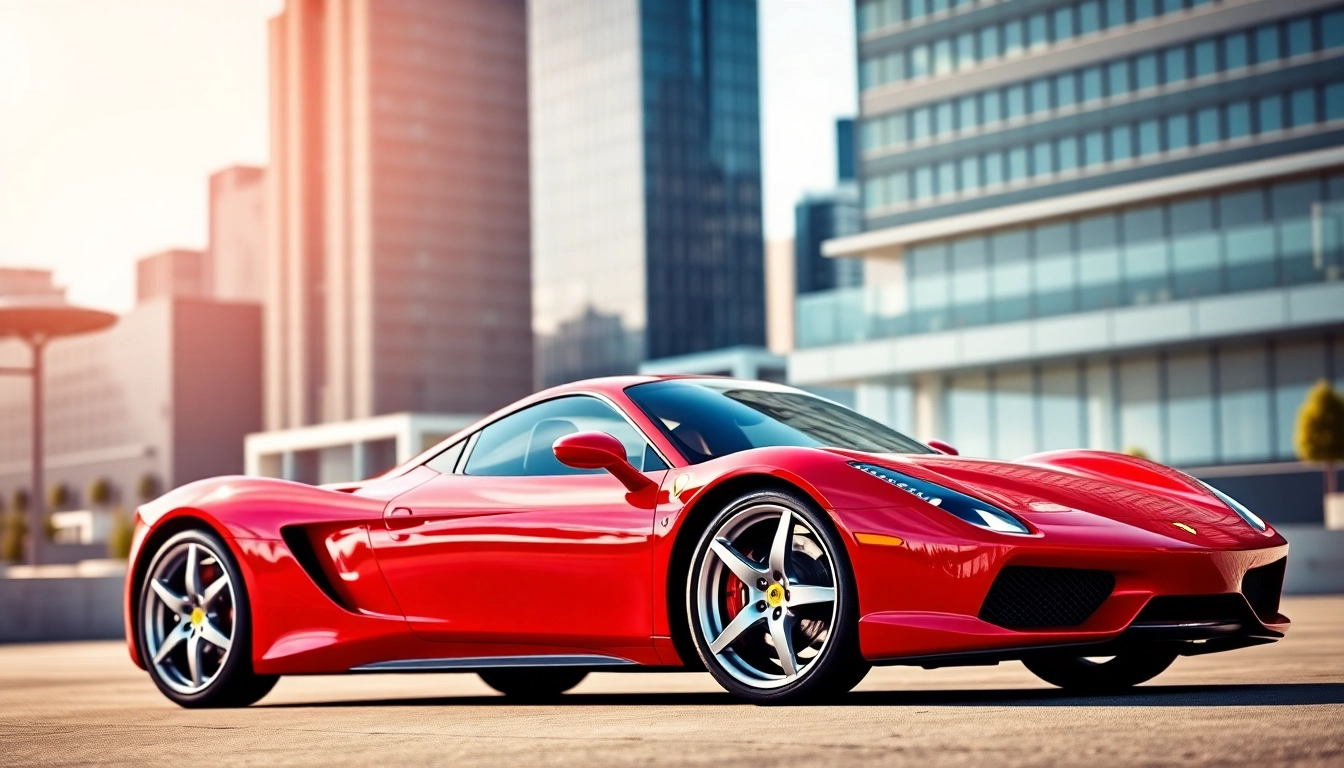 Used Ferrari for sale near Durban captured in an urban setting, highlighting its luxury and design.