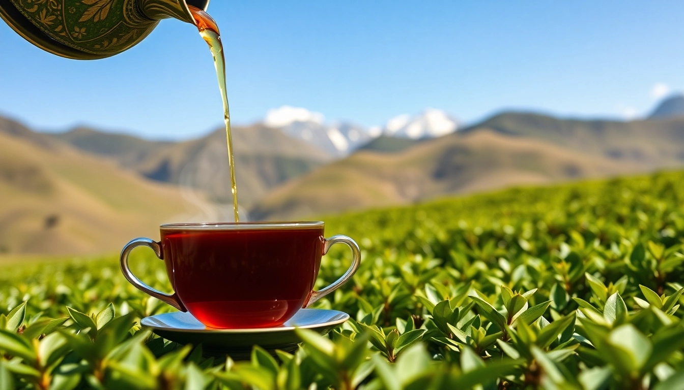 Nepali tea served in a traditional cup against a backdrop of lush Himalayan greenery.