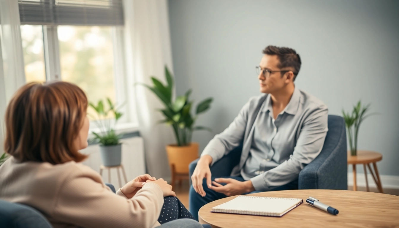Engaging therapy session focused on depression with a caring therapist and relaxed atmosphere.