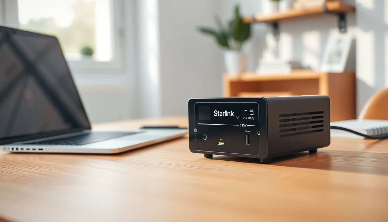 Connect starlink mini 12v power supply for efficient internet setup in a cozy office.