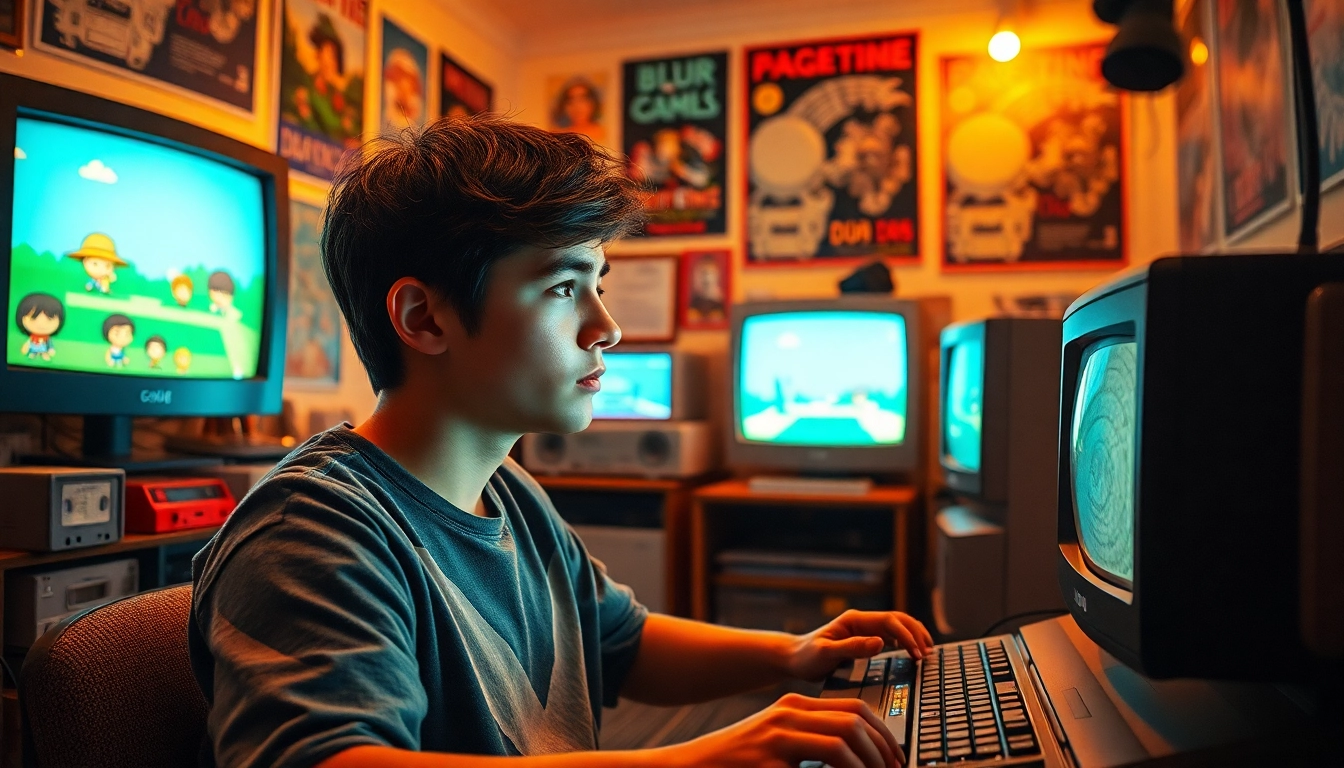 Engage with classic nostalgia as you play DOS games in a vibrant retro gaming setup.