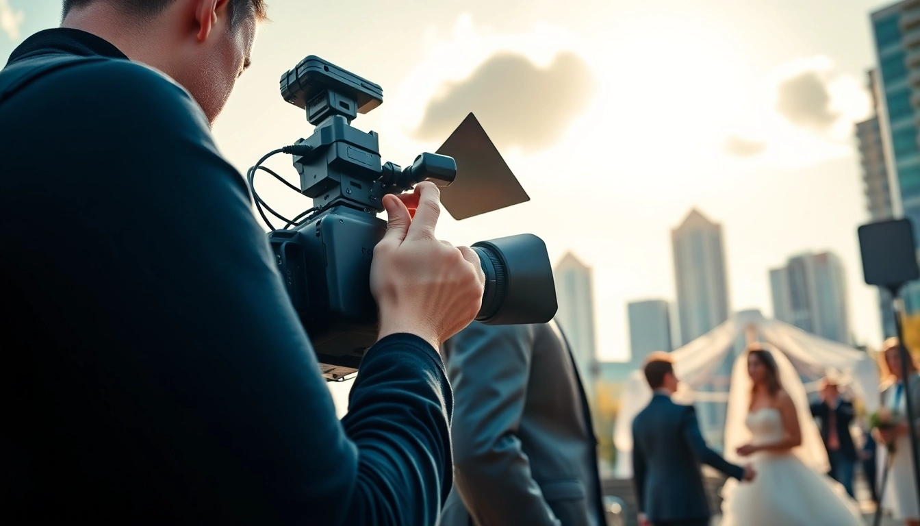 Edmonton videographer capturing a wedding ceremony in the vibrant Edmonton skyline.