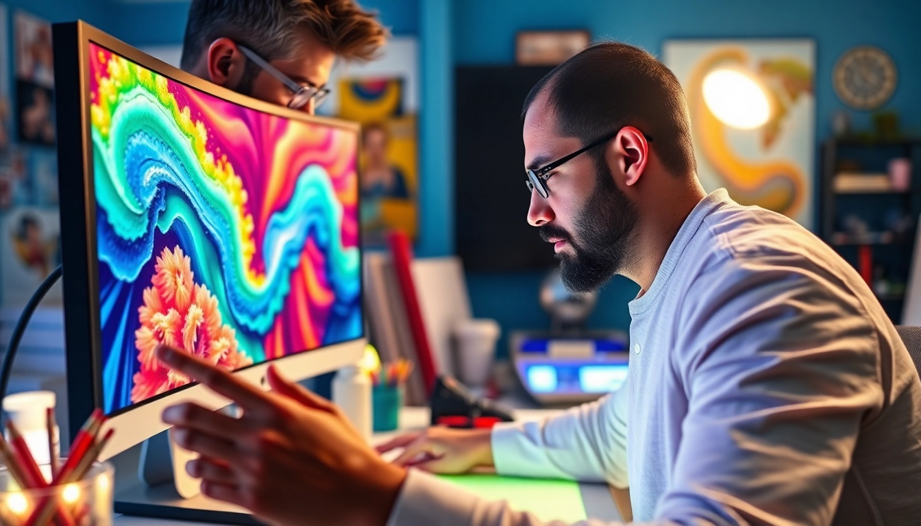 Create captivating images with an API for Midjourney, showcasing a digital artist in their creative environment.