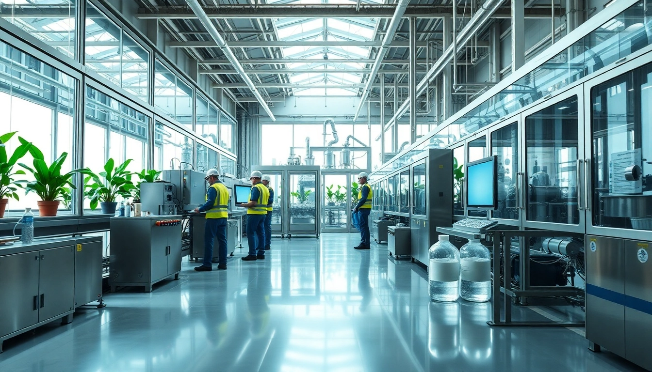 Workers collaborating in a modern cellulose ether factory, showcasing advanced machinery and clean production.