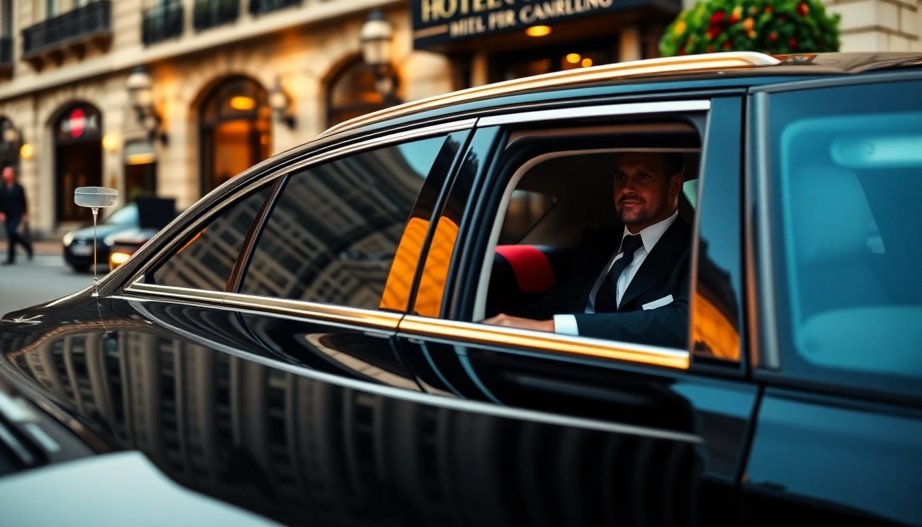 Welcoming private chauffeur London assisting a passenger outside a luxury hotel.