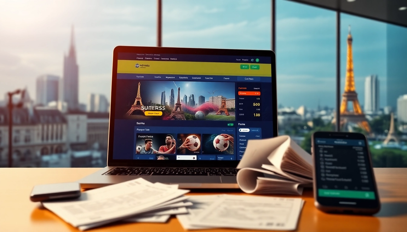 Visitez le nouveau site de paris sportif avec interface moderne et Paris en fond.
