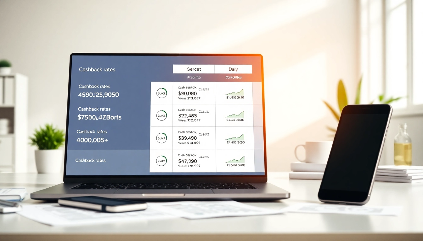 Compare cashback rates in an interactive digital interface with vibrant graphics.