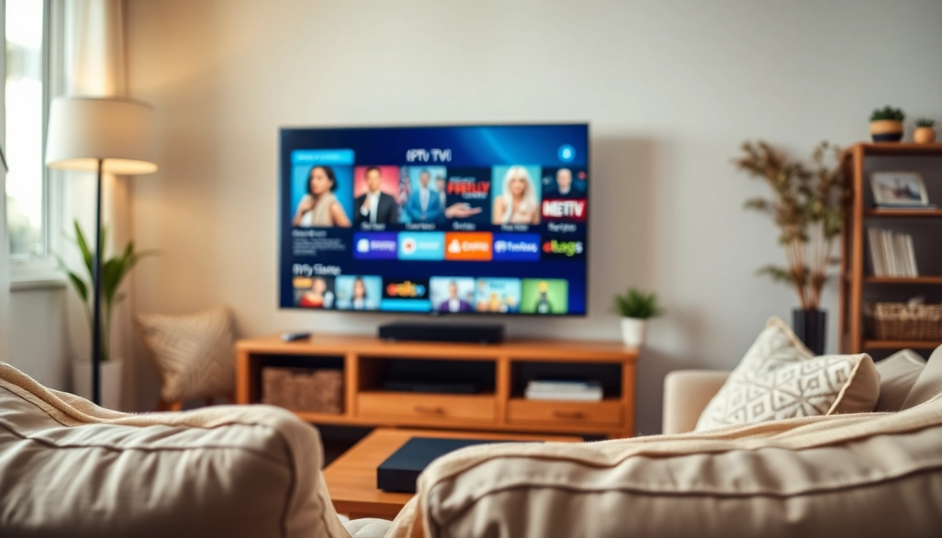 Regarder Code iptv sur un TV intelligent dans un salon confortable et bien éclairé.