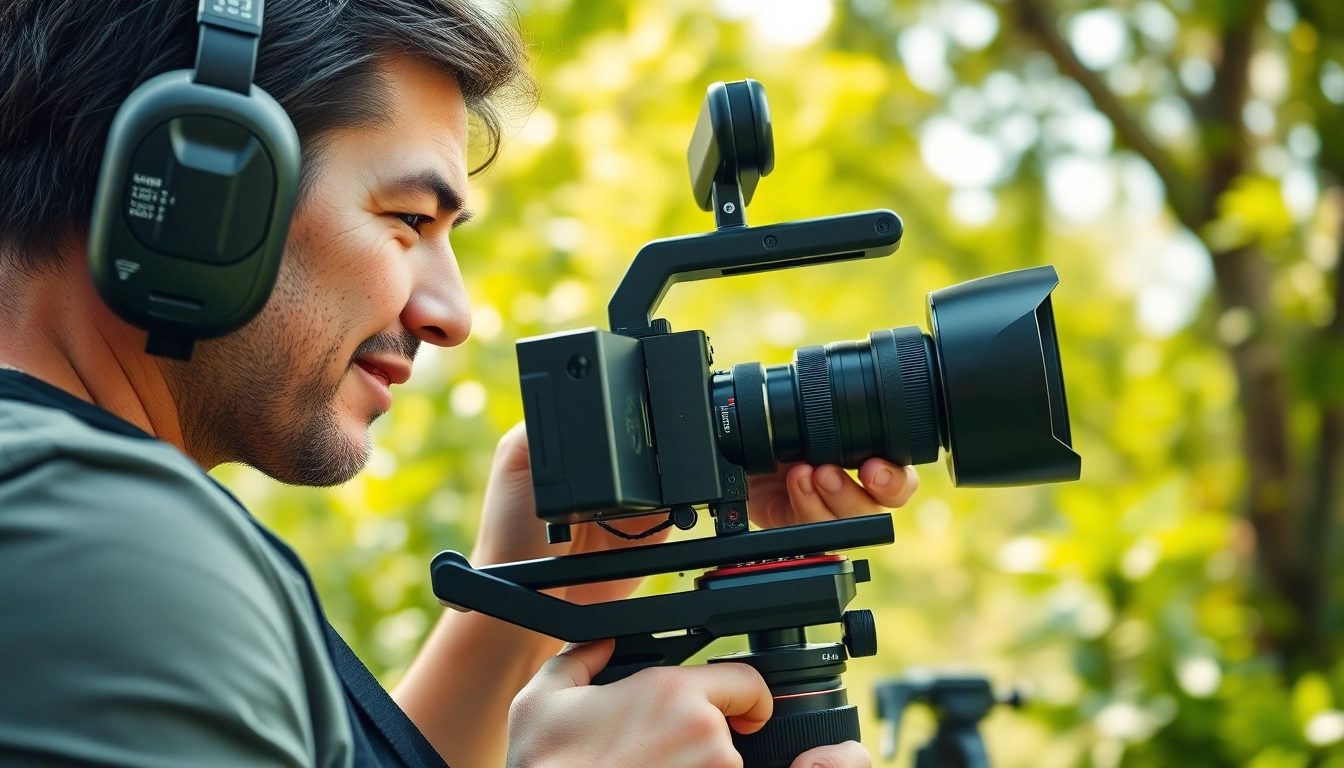 Using a Camera Stabilizer for smooth filming in a vibrant outdoor setting.