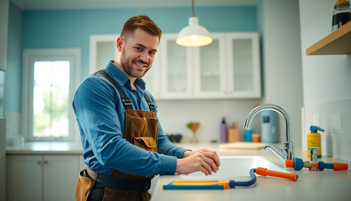 Plumbers wake forest performing sink repairs in a bright kitchen