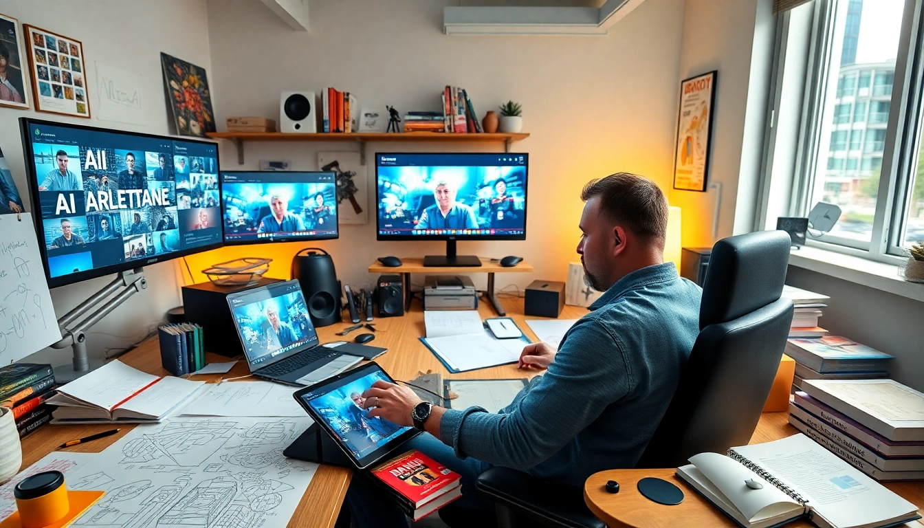 Artist creating innovative KlingAI Prompts in a vibrant workspace.