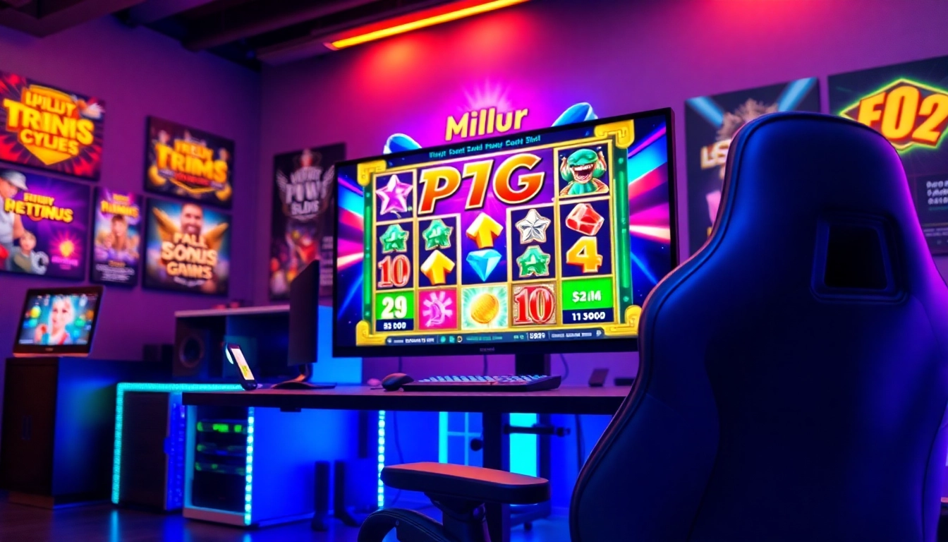 Engage with thrilling pg slot action at a modern gaming setup with vibrant colors.