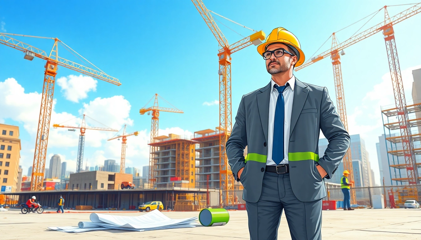New York Construction Manager directing a bustling construction project, highlighting leadership.