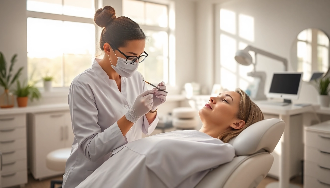 Administering wrinkle relaxers in a serene medspa setting, showcasing a professional aesthetician