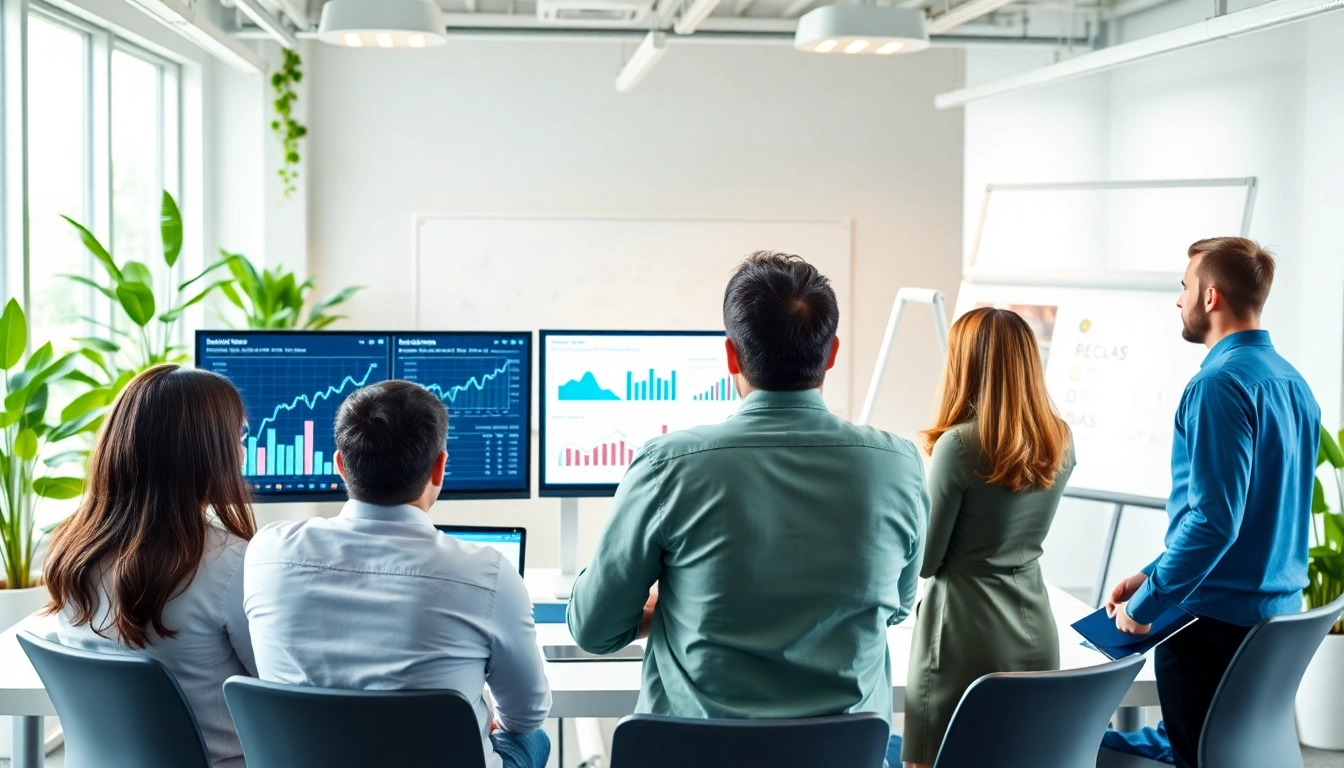 Visual of a search optimization company team brainstorming strategies in a modern workspace.
