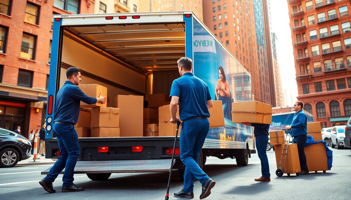 NYC movers efficiently loading furniture, showcasing professionalism in a bustling city setting.